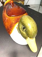 Top view of ceramic mallard duck lidded dish