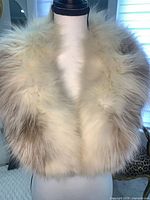 Front view of fur scarf draped on mannequin