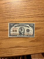 Front of 1923 25-cent Dominion of Canada banknote showing denomination, portrait, serial number 604061 K
