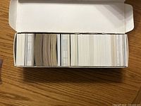 Top view of storage box filled with baseball cards