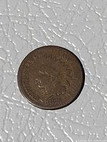 Obverse of 1876 Indian Head cent showing Liberty profile and date