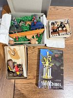 overview of boxed wooden Christmas items and Yule Chimes set
