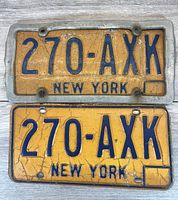 Front view of both plates showing number, color, frame