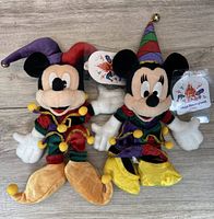 Front view of both plush showing costumes and tags