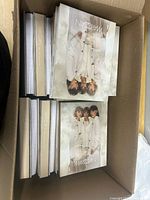 Open box showing multiple Marc Cain notebooks stacked upright, covers visible