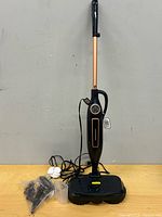 Full view of Devoac VM6 steam mop assembled with cord and accessories bag