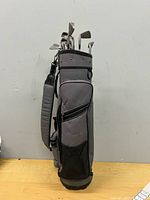 Side view of Champion gray golf bag with clubs