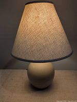 Lamp lit with shade showing weave texture