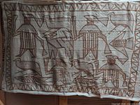 Full view of Korhogo cloth showing overall design, size and bamboo support