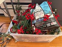 Overall view of tote filled with Christmas decorations