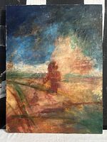 Front view of mixed media painting showing full composition