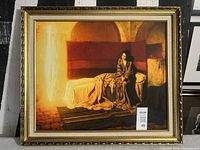 Framed digital canvas print in gilt frame with linen liner displayed upright