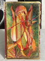 Front view of the watercolor and ink abstract painting showing full composition and board edges