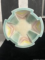 Top view showing geometric pastel Spritzdekor design and stepped rim