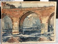 Full view of watercolor showing three arches and water reflections