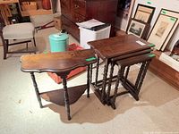 All four wooden tables grouped together