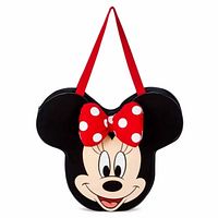 Stock image of Minnie Mouse face canvas tote showing design, bow and straps