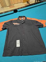 Front view of Harley-Davidson shirt laid flat