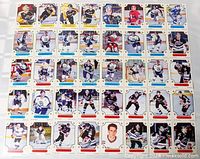 Overall sheet of hockey cards showing quantity and layout