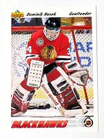 Front of Dominik Hasek Upper Deck rookie card