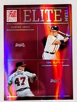 Front of Donruss Elite Team foil card showing Chipper Jones and Tom Glavine