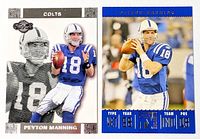 Both Peyton Manning trading cards side by side