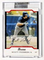Front view of sealed Scott Podsednik Bowman card in case