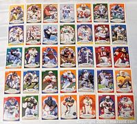 All 35 football cards laid out front-side up in five-row grid