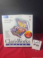 Front of sealed ClarisWorks Office box showing artwork and features list