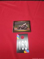 Front of sample card showing Nigel Gale on Harley-Davidson race bike