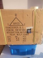 Shipping case showing printed product details and quantity