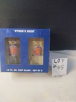 Front of boxed set showing two glasses and Stroh's branding