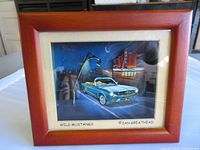 Front view of framed 3D picture showing blue Mustang image