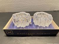 pair of crystal tealight holders in original Hadeland box