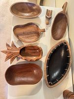 Top view of all seven bowls plus scoop