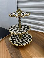 three-tier MacKenzie-Childs Courtly Check serving stand