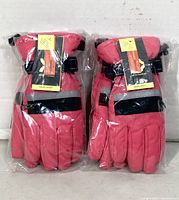 Front view of both sealed pairs of pink All in Motion kids snow gloves