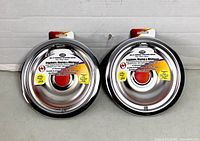 Front view of both packaged 6" chrome drip pans and rings