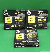 Front of all three Toolway staple boxes showing 3/8" crown and quantity 1,250