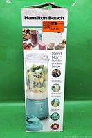 Front of retail box displaying Hamilton Beach Blend Now Portable Cordless Blender