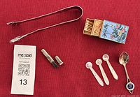 Overview of all items laid out on red background