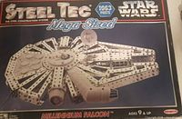 Front of box showing Steel Tec Millennium Falcon kit and part count