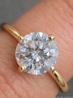 Close-up of ring on finger showing diamond and setting