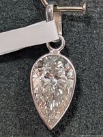 Close-up of pear-shaped lab diamond pendant front