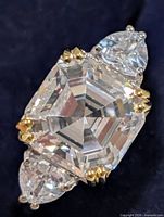 Top view of ring showing square center CZ and side stones