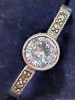 Close-up of centre stone and marcasite shoulders