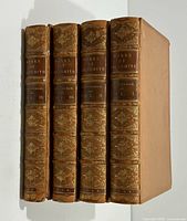 Spine view of all four volumes showing gilt decoration and volume numbers