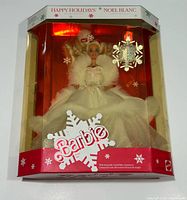 Front view of boxed 1989 Happy Holidays Barbie