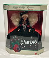 Front view of boxed 1991 Happy Holidays Barbie doll