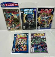 Group shot of five Marvel 2099 #1 comics in sleeves